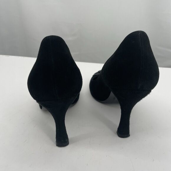 MOSCHINO Size 6.5 Suede Sequin High Heels Slip On Round Toe Vintage Beaded - Picture 7 of 9